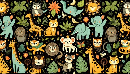 pattern with funny jungle animals