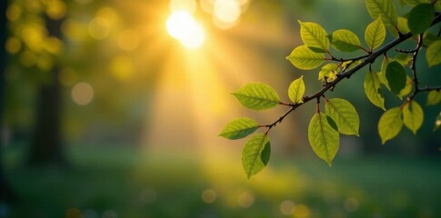 Misty dawn light filters through mistletoe leaves, branches, morning