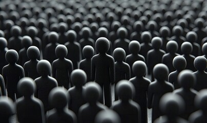 Obraz premium Dark figures in a large crowd, one stands out, symbolizing individuality, leadership, and difference