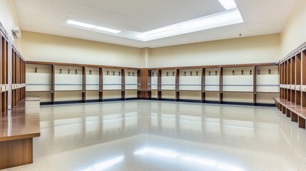 Obraz premium Stadium locker room interior showcasing a team preparing for a game, with focus on teamwork, strategy, and the anticipation of competition.