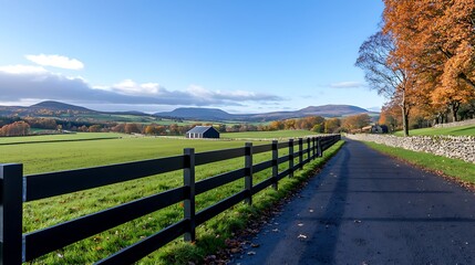 Fototapeta premium Serene Autumnal Country Road Leading Through Rolling Farmland