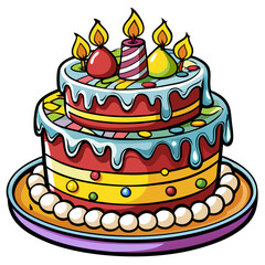birthday cake isolated black outline vector illustration, transparent background