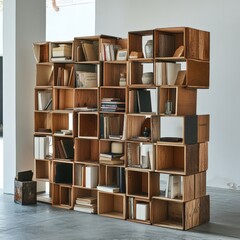 A tall wooden bookshelf with many books on it