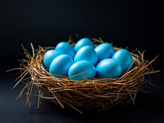 Obraz premium Blue eggs in straw nest