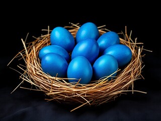 Obraz premium Blue eggs in straw nest