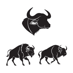 buffalo silhouette set vector illustrations