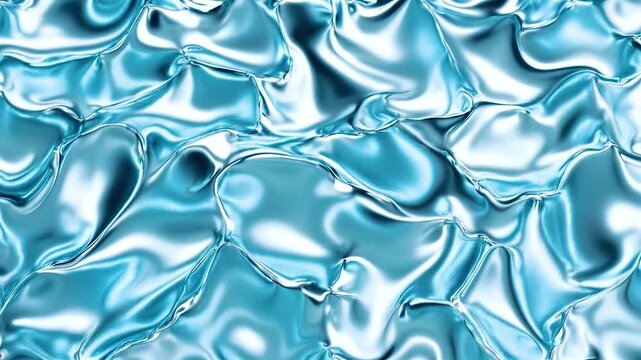 Shiny silver texture with smooth, reflective surface and vibrant blue tones, showcasing flowing waves and dynamic visual effects.