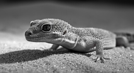 Leopard Gecko on Sand Monochrome Photography Print