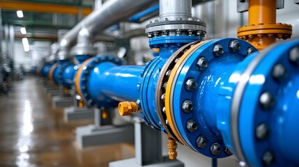 Fototapeta premium A petrochemical plant pipeline system with an automated flow-control system, ensuring safe and efficient transportation of materials in large quantities.