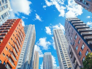 Obraz premium Modern Skyscrapers Urban Landscape in Bright Sunlight