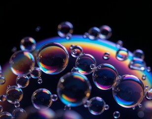 Mesmerizing Close-Up of Soap Bubbles with Rainbow Reflections
