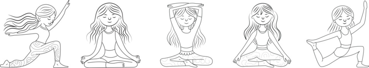 Girl yoga position vector illustration hand drawn 