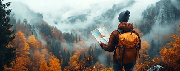 Obraz premium Exploring autumn trails mountain landscape outdoor adventure nature perspective