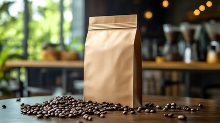 Showcasing sustainable coffee packaging in a natural setting close-up