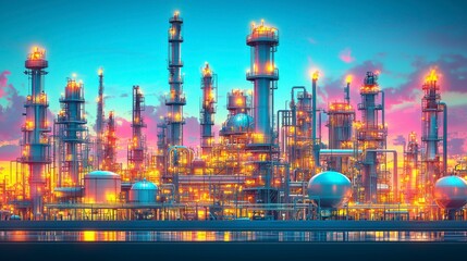 Oil and gas refinery silhouette icons including pipelines, storage tanks, rigs, and industrial production systems in vector style, ideal for showcasing the oil extraction industry.