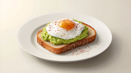 Avocado toast topped with a fried egg and a sprinkle of red pepper flakes. A simple yet delicious breakfast or brunch option.