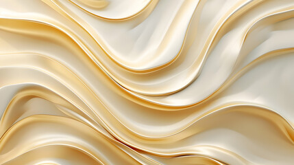 Obraz premium Abstract wavy texture in cream and gold tones, creating a smooth, elegant background.