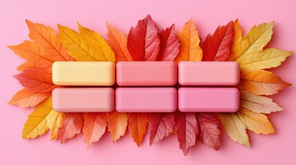 Abstract minimal scene on pastel background featuring a cylinder podium and leaves, ideal for showcasing products, banners, sales, presentations, cosmetics, and discount promotions.