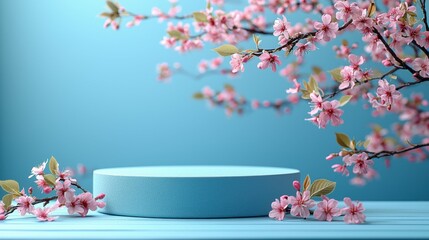 Abstract minimal scene on pastel background featuring a cylinder podium and leaves, ideal for showcasing products, banners, sales, presentations, cosmetics, and discount promotions.