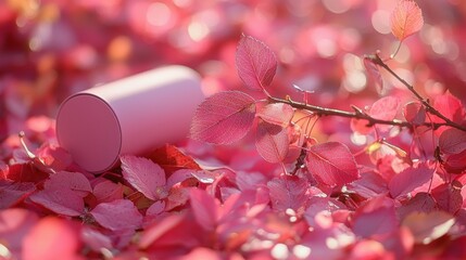 Clean and minimalist mockup with a pastel background, cylinder podium, and leaves, ideal for presenting products, cosmetics, banners, sales, and promotional discount offers.