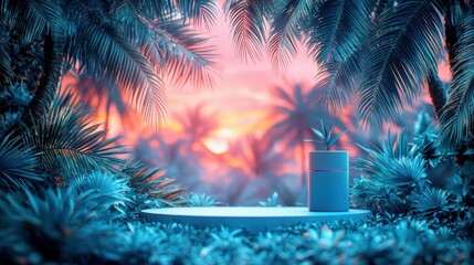 Clean and minimalist mockup with a pastel background, cylinder podium, and leaves, ideal for presenting products, cosmetics, banners, sales, and promotional discount offers.