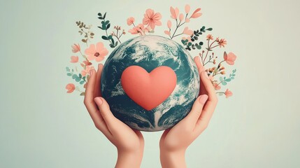 Kindness and Care for the Planet with Hands and Heart Illustration