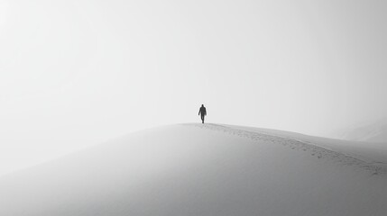 A person is walking on a snowy hill