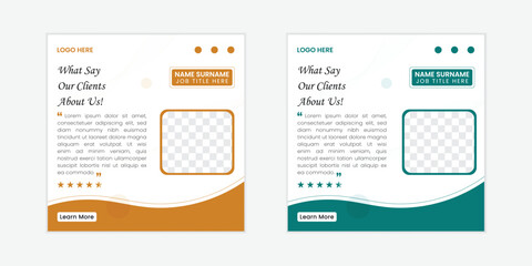 Creative & modern client testimonial review or customer feedback social media post web banner design template.