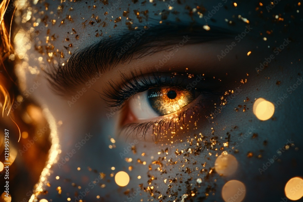 Poster A hyper-realistic close-up of a single tear rolling down a cheek, with soft reflections of light showing gratitude and emotion for a special moment