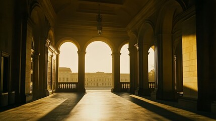 Fototapeta premium Supreme Court building exterior at sunset, symbolizing justice, law, and the enduring principles of democracy under the warm glow of twilight.