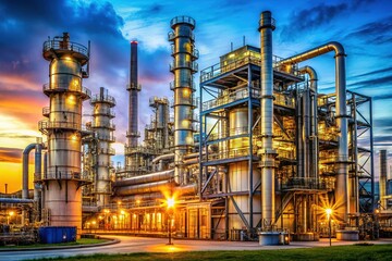 Industrial Oil Refinery Plant with Large Storage Tank - Front View