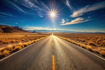 Fototapeta premium Lonely Desert Highway: Side View Walk, Vast Empty Road Landscape