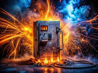 Long Exposure Photo of Burning Electrical Panel, Fire Hazard Warning