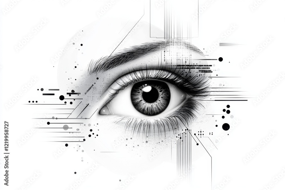 Aufkleber a minimalist design of a wide-open eye with jagged, radiating lines around it to symbolize shock, dr