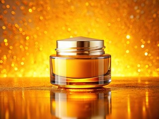Luxury Facial Oil in Glass Jar on Vibrant Orange Background - Skincare Product Photography
