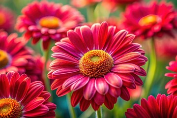 Macro Summer Red Daisies Gentle Background - Vibrant Floral Bloom Closeup