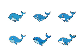 Set of blue Whale Fish Icon Vector Elegant Marine Life Artwork for Creative Designs