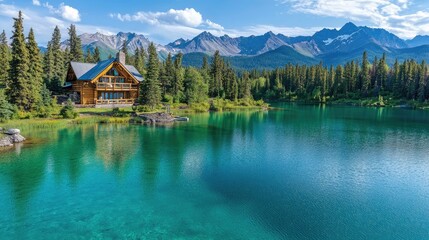 Fototapeta premium Mountain lake house summer vacation