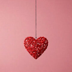 red heart dangling on a pink background