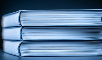 Stack of three books on dark blue background, ideal for education or knowledge concepts