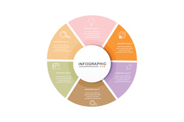 Business infographics line process with template with icons and 6 options or steps infographics of business, idea, research meeting, process, goal report. for