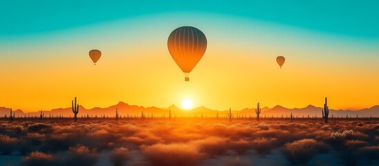 Hot Air Balloons Desert Sunset Landscape Arizona