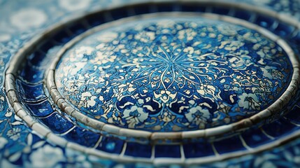 Blue Ottoman dome detail, close-up, intricate floral pattern, design inspiration