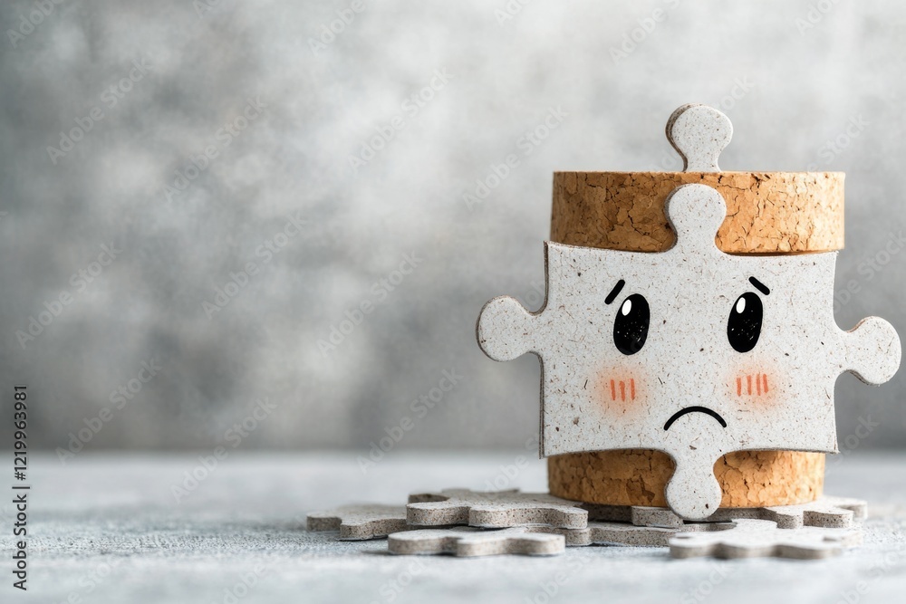 Poster a simple depiction of a puzzle piece that doesnâ€™t fit, with a confused face drawn on the piece its