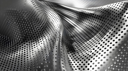 Abstract metallic texture with perforated patterns creating a dynamic visual effect.