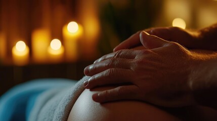 Prenatal massage gentle touch, candlelit spa