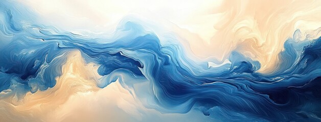 Abstract fluid art background blue beige watercolor liquid marble wave texture effect organic design modern acrylic painting