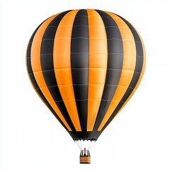 Obraz premium Vibrant hot air balloon with orange and black stripes soaring against a clear blue sky for thrilling adventure