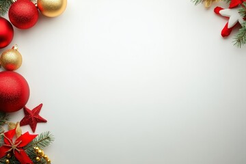 Christmas background featuring red and gold ornaments on a festive holiday setting