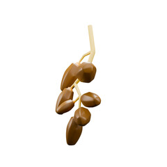 3d rendering icon illustration brown dates with light brown fruits stalk with angle 4